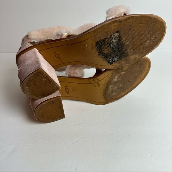 Ugg Del Rey Fluff Heels Women's size 12 or EU 43 Lamb Fur Sandals Blush Pink - Picture 6 of 7